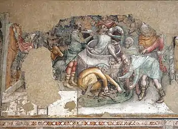 Anonyme bolonais, Joseph descend dans le puits, 1330-1375.