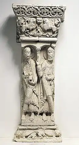 Pilier roman, Saint Pierre et saint Paul (Gilabertus de Toulouse, Musée des Augustins, 1120-1140).