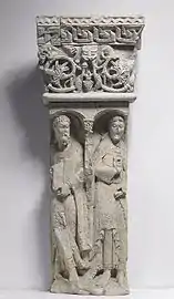 Pilier roman, apôtres indéterminés (Gilabertus de Toulouse, Musée des Augustins, 1120-1140).