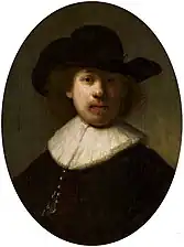 Portrait de Rembrandt, anonyme de l'entourage de Rembrandt (après 1632, musée national de Varsovie), d'après Autoportrait au chapeau à large bord de 1632.