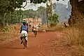 Femmes se rendant au marché à bicyclette.