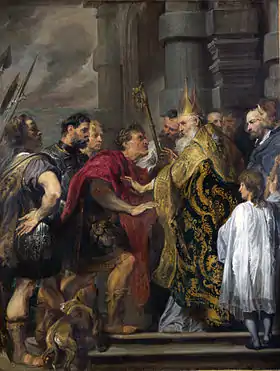 Antoine van Dyck - Ambroise de Milan refusait l'entrée dans l'Église à l'empereur Théodose Ier (1619-20)