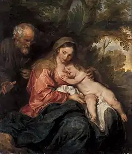 Repos de la Sainte Famille lors de la Fuite en Égypte, Van Dyck, Alte Pinakothek de Munich.