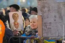 Supportrice de Tymochenko lors de l’Euromaïdan (place de l'Indépendance, décembre 2013).
