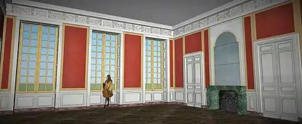 Essai de restitution de l'antichambre de Louis XIV au premier étage du château-vieux de Meudon, servant de salle du Conseil. Vers 1696-1711.