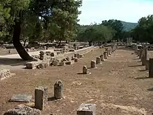 alignement de colonnes tronquées dans la verdure