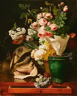 Nature morte de fleurs, de coquillages, de tête de requin et de pétrifications (1819), Philadelphia Museum of Art.