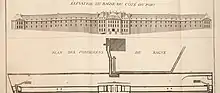 La façade du bagne du côté du port et plan des fondations, par l'ingénieur Antoine Choquet de Lindu, 1757-1759.