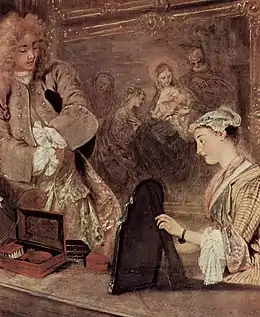 Watteau, L'Enseigne de Gersaint - Détail, probablement Claude Gluck et Mme Gersaint