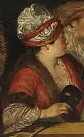 Antoine Watteau, Les Coquettes, dit Les Acteurs de la Comédie-Française, entre 1711 et 1718, huile sur bois, detail, Musée de l'Ermitage, Saint-Pétersbourg