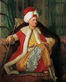L’ambassadeur de France Charles Gravier de Vergennes en costume ottoman, tableau d’Antoine de Favray, 1766.