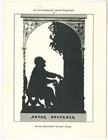 Silhouette de Bruckner à l'orgue