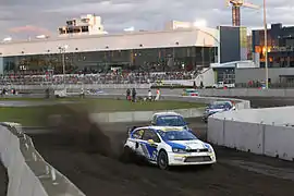 Le pilote de rallycross suédois Anton Marklund dans sa VW Polo Supercar. Round 7 du Championnat du Monde FIA de Rallycross 2014 au Circuit de Trois-Rivières, Canada.