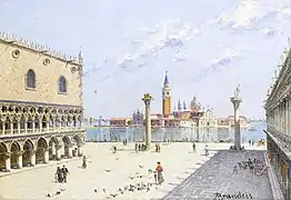 La Piazzetta, Palazzo ducale, Venezia, huile sur panneau de bois, avant 1926.