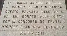 Plaque commemorative au Palazzo dell'Arte