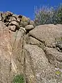 Météorisation de la roche en place (les arènes ont été évacuées par le ruissellement), Anza-Borrego Desert Park, Californie
