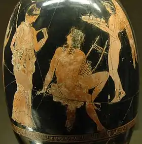 Aphrodite et Adonis, lécythe aryballisque attique à figures rouges d'Aison, v. 410 av. J.-C., musée du Louvre