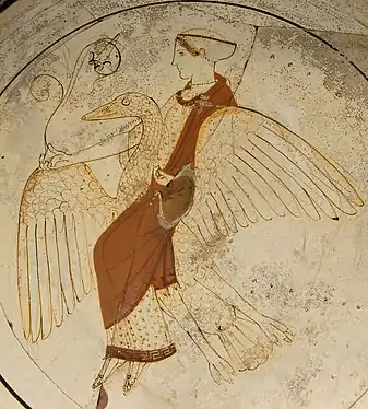 Aphrodite sur son cygne, kylix à fond blanc de Rhodes, v. 460 av. J.-C. British Museum.