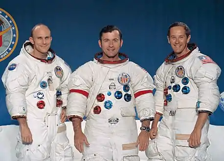 L'équipage d'Apollo 16 : Young est au centre.