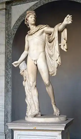 Apollon du Belvédère. Copie, original en bronze, mi-IVes (?).H. 2,24 m. (Léocharès ?),Musée Pio-Clementino