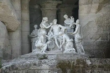 Apollon servi par les nymphes (1666-1675), avec la collaboration de Thomas Regnaudin, groupe en marbre, château de Versailles, bosquet des Bains d'Apollon.