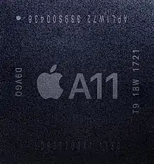 image d'un microprocesseur A11 avec le logo Apple