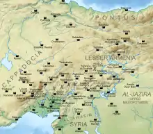 Photograhie de la carte de l'Anatolie, figurant plusieurs forteresses et villes.