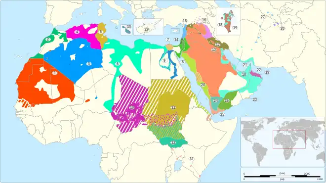 Carte de diffusion de l'arabe.