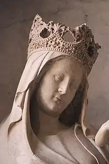 Vierge à l'enfant (détail), Tournai, vers 1375. Arbois, église Saint-Just.