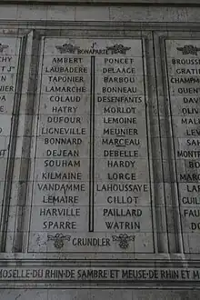 Noms gravés sous l'arc de triomphe de l'Étoile : pilier Nord, 5e et 6e colonnes.