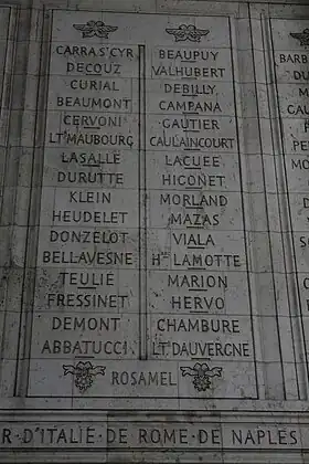 Noms gravés sous l'arc de triomphe de l'Étoile : pilier Est, 17e et 18e colonnes.