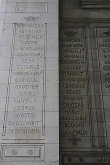 Noms gravés sous l'arc de triomphe de l'Étoile : pilier Ouest, 31e et 32e colonnes.