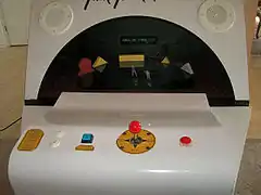 Panneau de contrôle de borne d'arcade comportant un joystick.