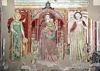 Annonciation et Madone avec Enfant parmi deux saintes. attribué à Arcangelo.