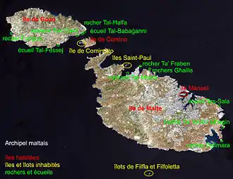 Localisation des îles de l'archipel maltais.