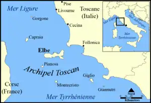 Carte de l'archipel toscan.