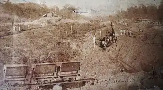 Chantier Marolle Panama, construction d'une ligne de chemin de fer qui arrive à la Boca.