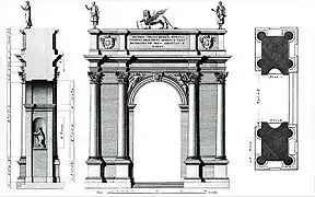 L'Arco delle Scalette : plan, élévation et coupe (Ottavio Bertotti Scamozzi, 1776)