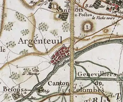 Argenteuil vers 1780, carte de Cassini.