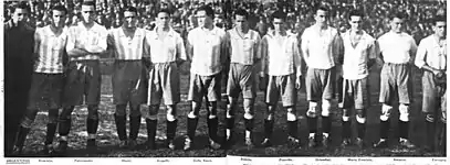 Équipe d'Argentine : J. Evaristo, Paternoster, Monti, Scopelli, Della Torre, Stábile, Peucelle, Orlandini, M. Evaristo, Botasso et Ferreira.