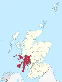 Carte d'Écosse où est localisé le comté d'Argyll et Bute