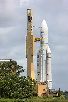 Le lanceur Ariane 5 effectue son premier vol en 1996 (échec) (photo d'une version ultérieure du lanceur)