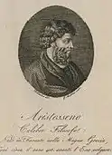 Portrait (imaginaire) d'Aristoxène de Tarente par A. Pasten, gravure de Guglielmo Morghen