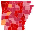 Vainqueur républicain par comté : Hutchinson en rouge et Morgan en orange.