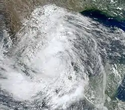 Arlene le 30 juin à 19 h 45 UTC,après avoir touché la côte mexicaine