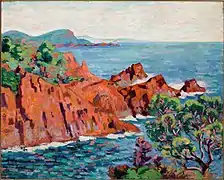 Les roches rouges à Agay, par Armand Guillaumin (1912).