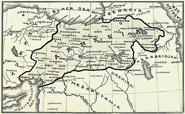 Carte présentée par la Délégation nationale arménienne à la conférence de Paris de 1919.