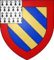 Maison capétienne de Bourgogne (rameau de Montagu) : Bandé d'or et d'azur de six pièces, à la bordure de gueules et au franc quartier d'hermines.