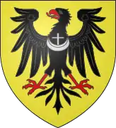 Blason en forme décu avec un aigle noir sur fond jaune.