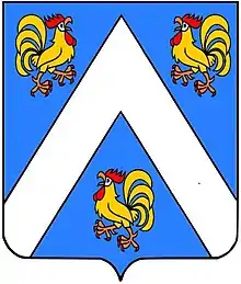 Noble famille de Cottereau (ou Coutreau): Ecu d'azur au chevron d'argent, accompagné de trois coqs d'or, crêtés, langués et membrés de gueules